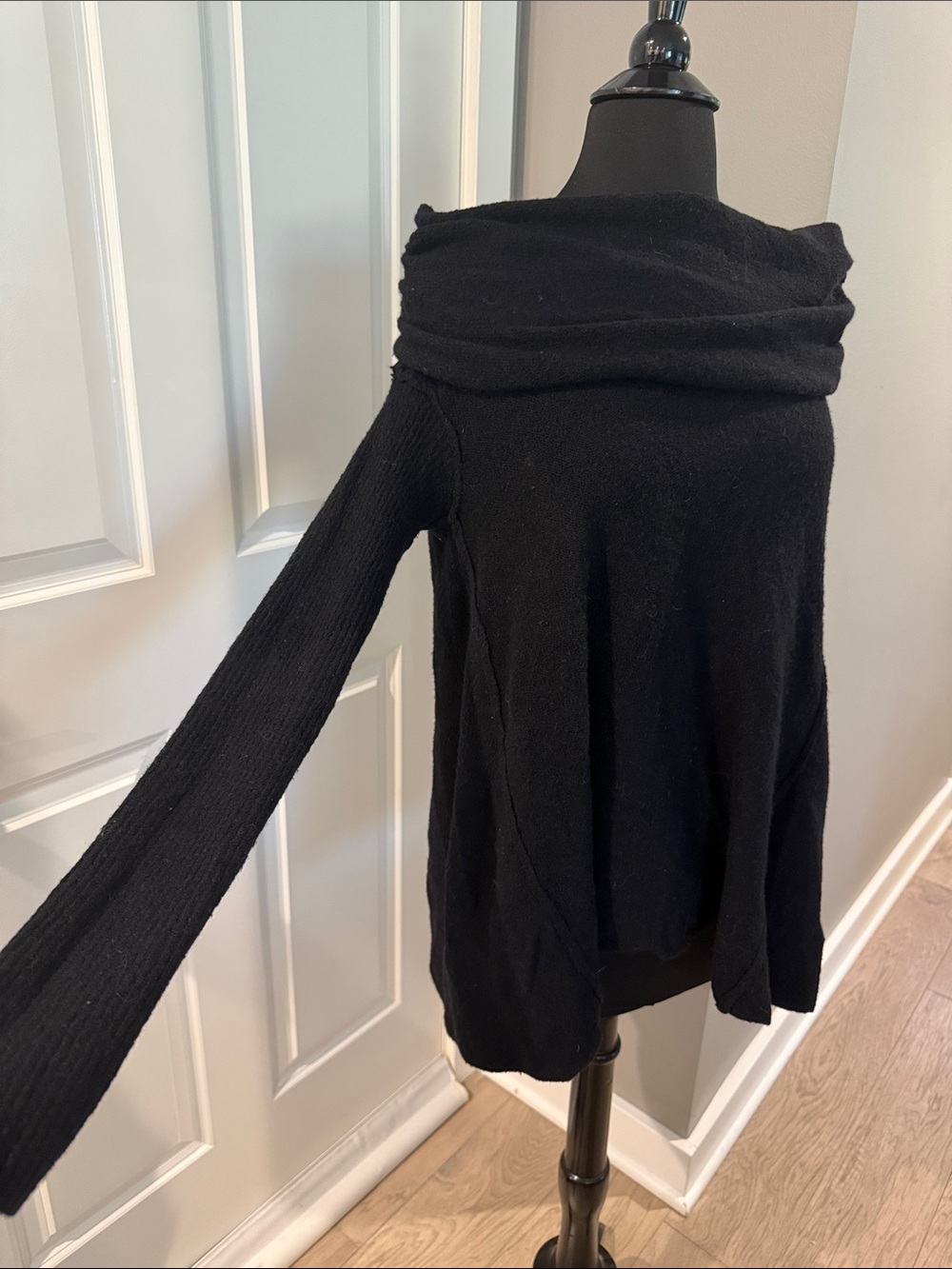 Free People Black Off-the-Shoulder Cozy Knit Sweater